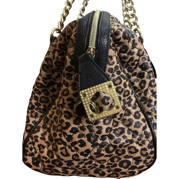 Betsey Johnson Leopard Print Handbag With Quilted Black Panel & Chain Straps - Picture 5 of 10